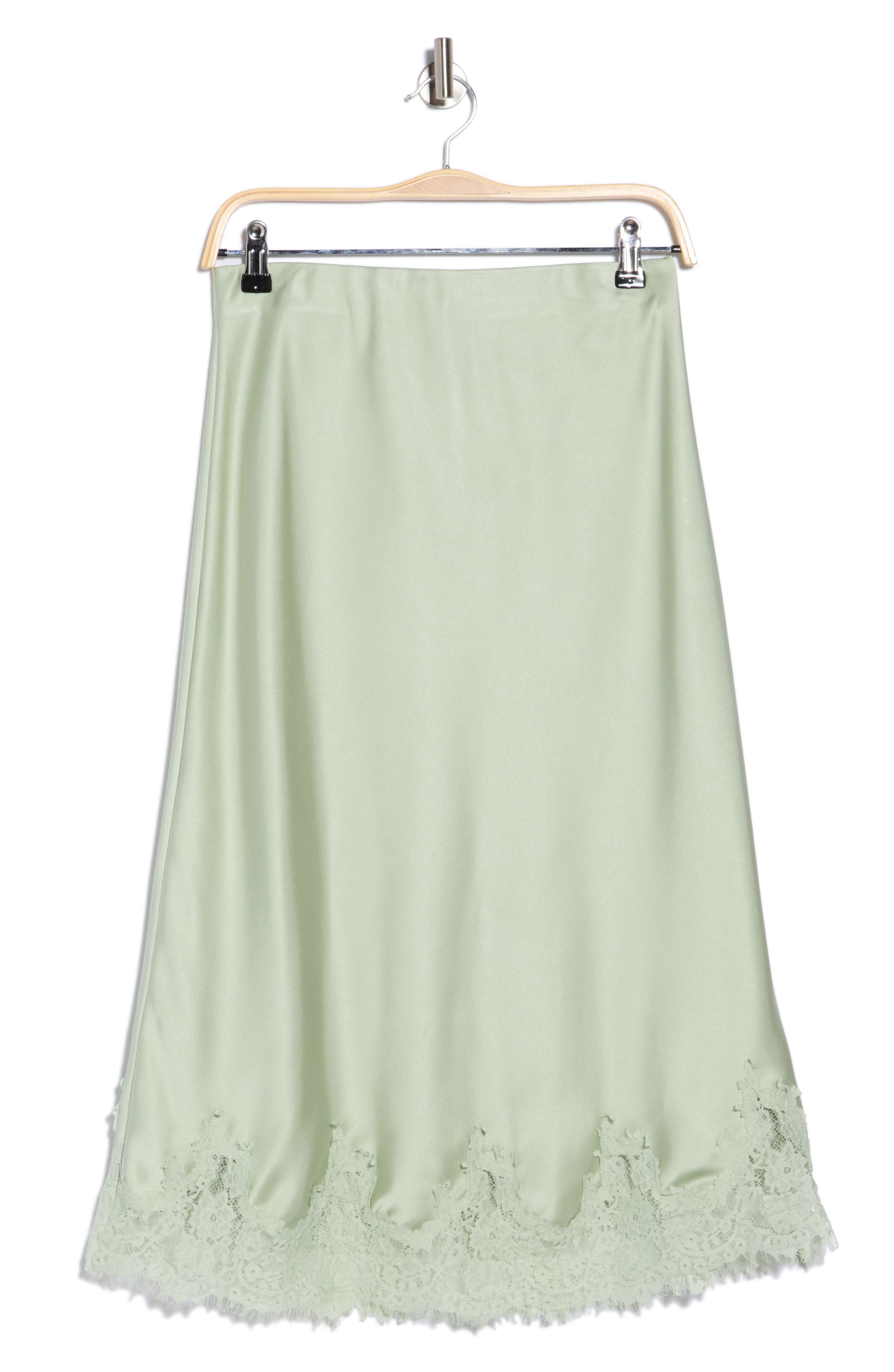 Lace Hem Satin Midi Skirt