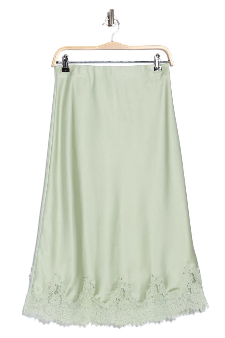 Lace Hem Satin Midi Skirt, Alternate, color, PISTACHIO