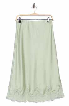 Lace Hem Satin Midi Skirt