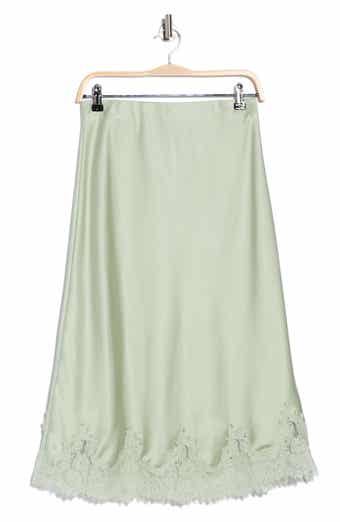 Lace Hem Satin Midi Skirt