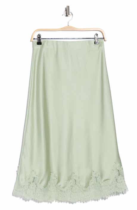 Lace Hem Satin Midi Skirt
