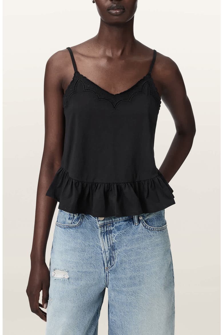 Georgia Lace Trim Peplum Camisole, Main, color, BLACK