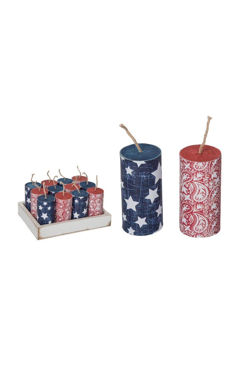 Transpac MDF Printed Firework Decor Set of 12 Patriotic Home Decorations Decorative Objects for Festive Celebrations, Main, color, Multicolored