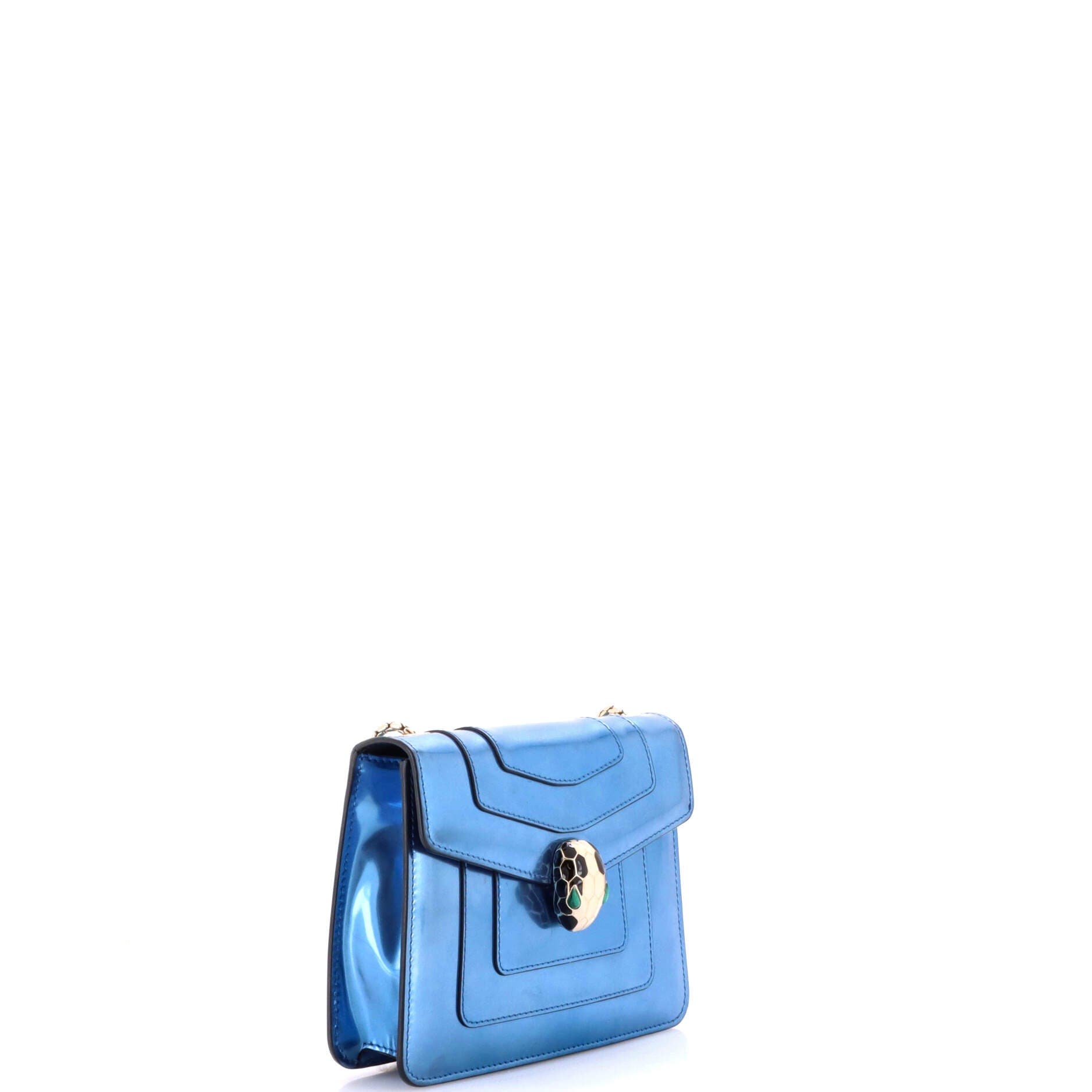 Serpenti Forever Square Shoulder Bag Metallic Leather Small, Alternate, color, Blue