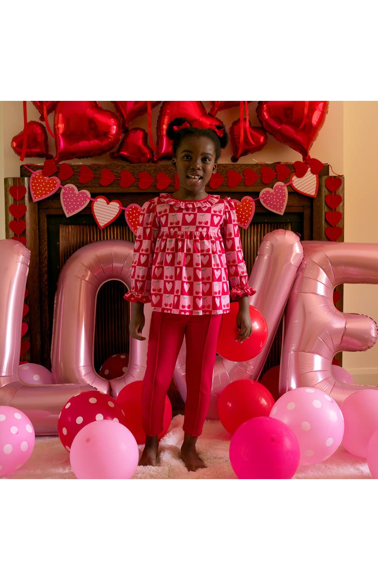 Rachel Riley Cherry Heart Blouse & Leggings Set, Alternate, color, Pink