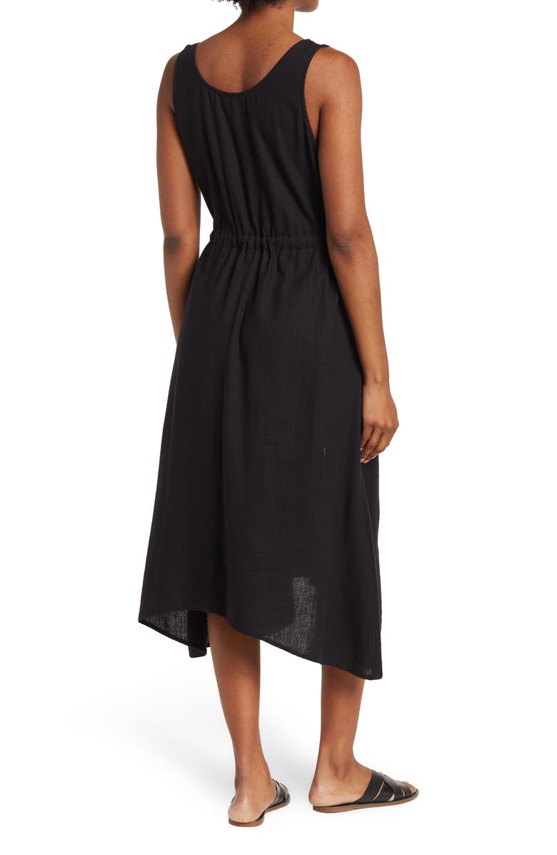 NORDSTROM RACK Drawstring Waist Linen Blend Midi Dress, Alternate, color,