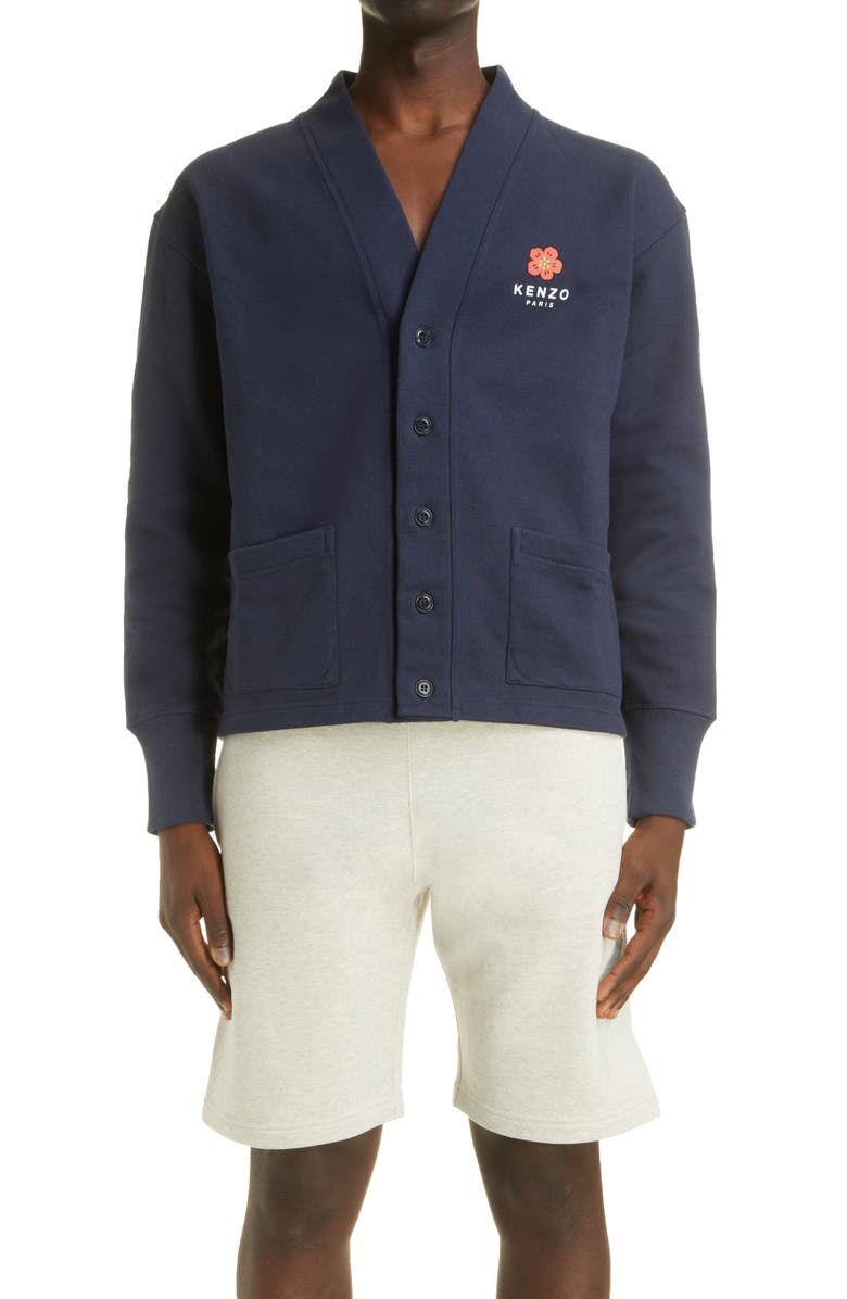 KENZO Boke Flower Graphic Fleece Cardigan, Main, color, 