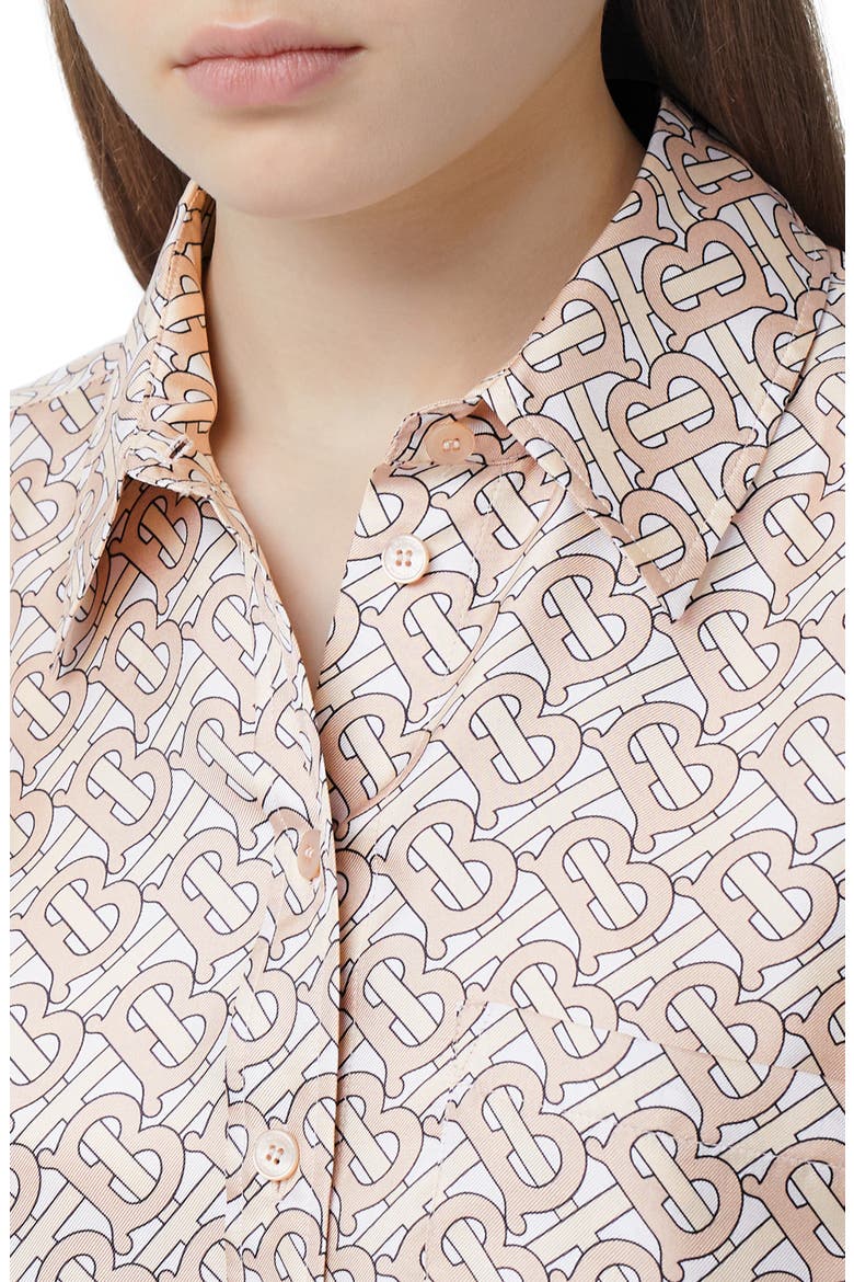 Juliette TB Monogram Print Silk Shirt, Alternate, color, PALE COPPER PINK