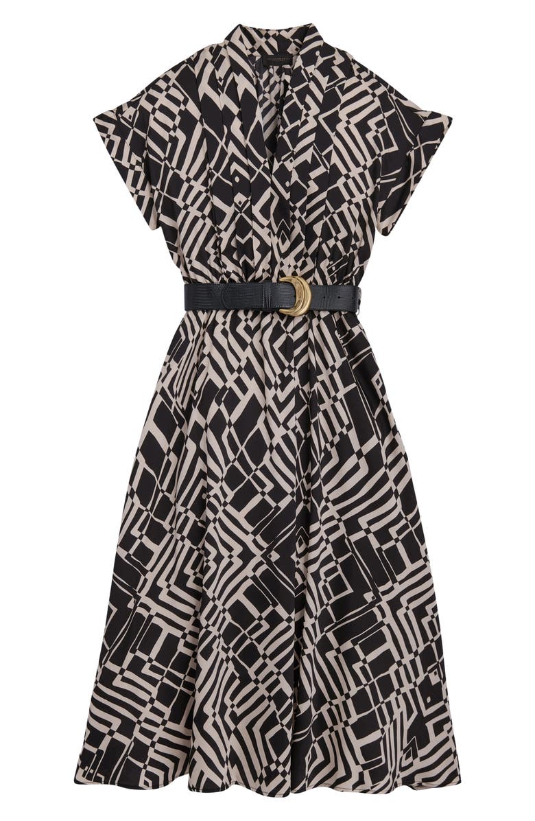 Donna Karan New York Print Belted Midi Dress, Alternate, color, Black/ Sand