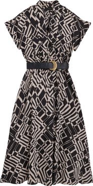 Donna Karan New York Print Belted Midi Dress
