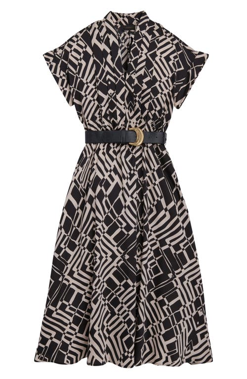 Donna Karan New York Print Belted Midi Dress In Black