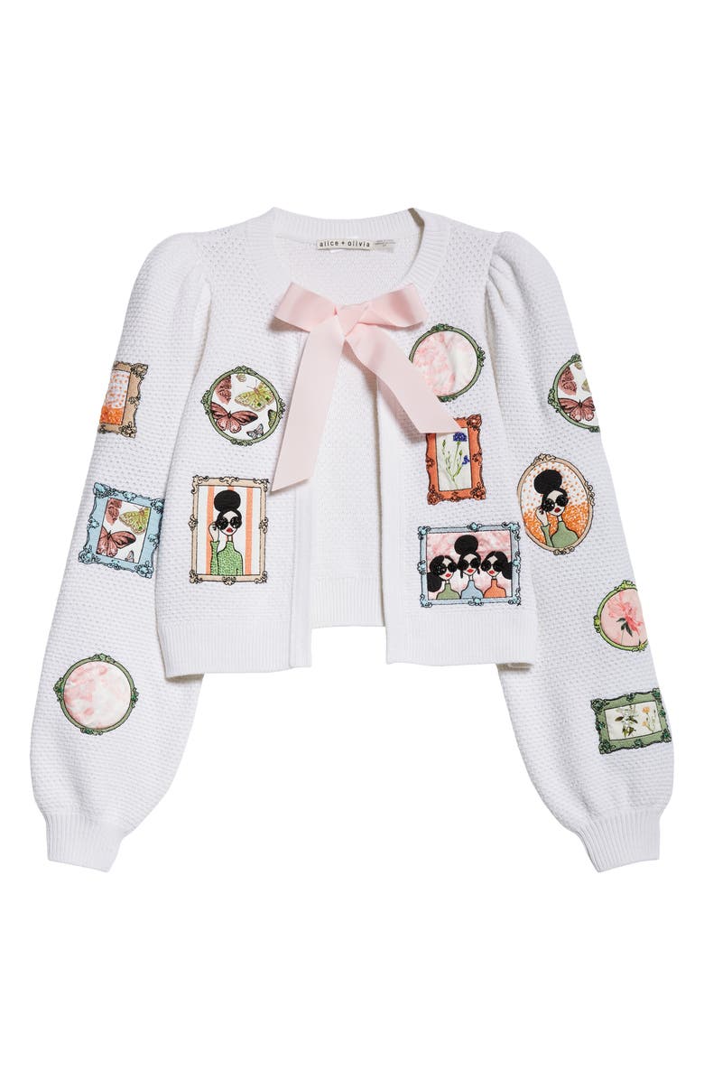 Alice + Olivia Kitty Stace Face Frame Wool Blend Cardigan, Alternate, color,