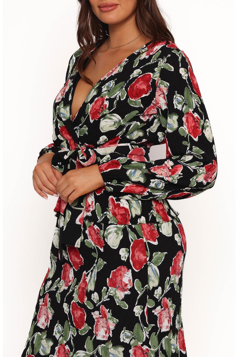 Minelli Floral Long Sleeve Faux Wrap Top, Alternate, color, BLACK ROSE