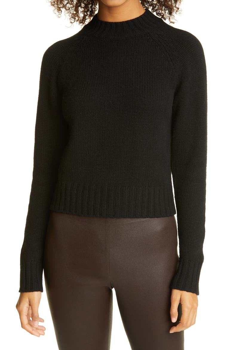 Shrunken Mock Neck Cashmere Sweater, Main, color, BLACK