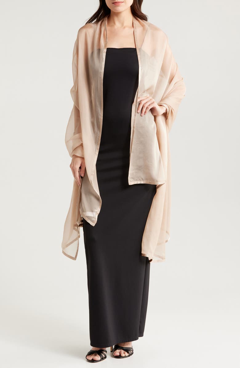 Nordstrom Satin Border Silk Chiffon Scarf, Main, color, Champagne