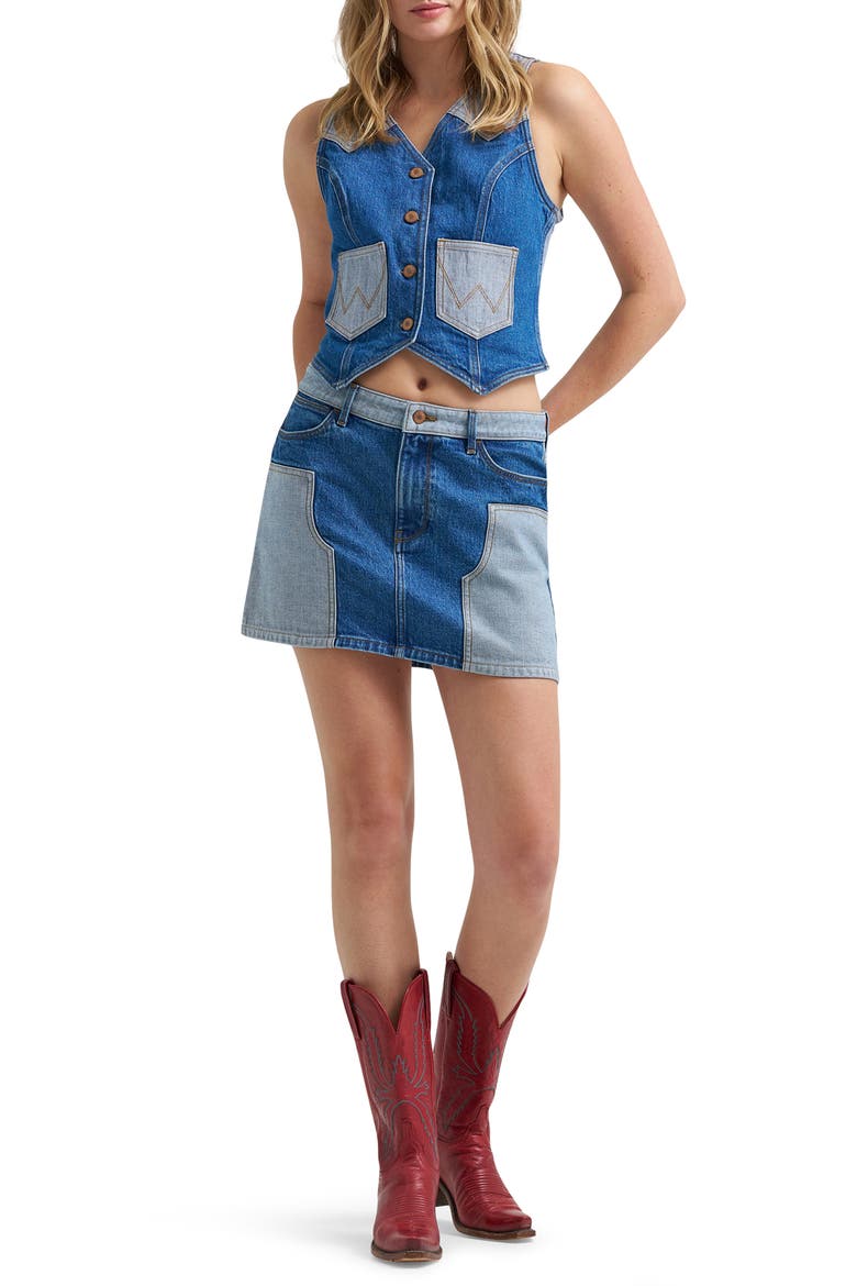 Two-Tone Western Denim Miniskirt, Alternate, color, BLUE FEVER