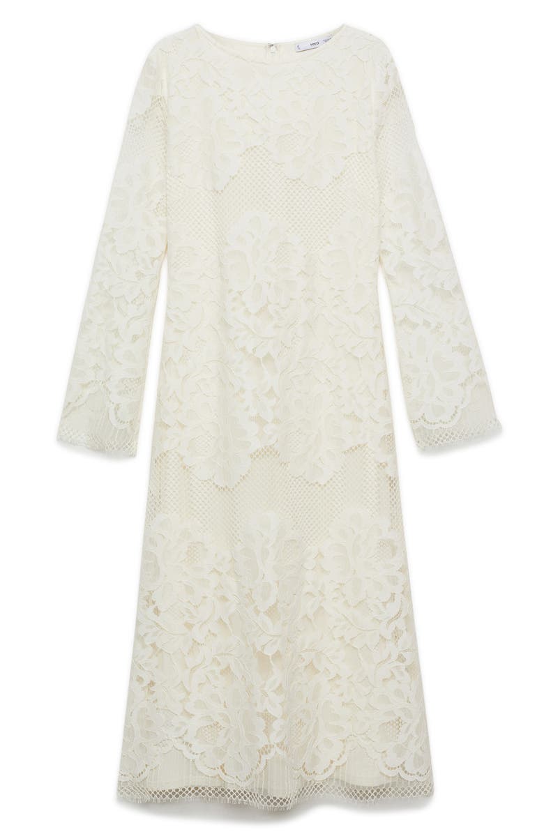 MANGO Lace Long Sleeve Dress, Alternate, color, Ecru