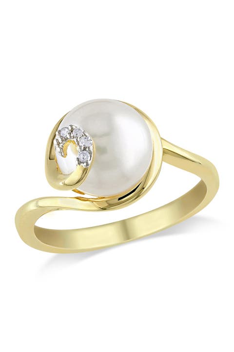 Diamond & White 9-9.5mm Freshwater Pearl Ring
