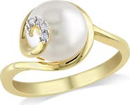 DELMAR Diamond & White 9-9.5mm Freshwater Pearl Ring