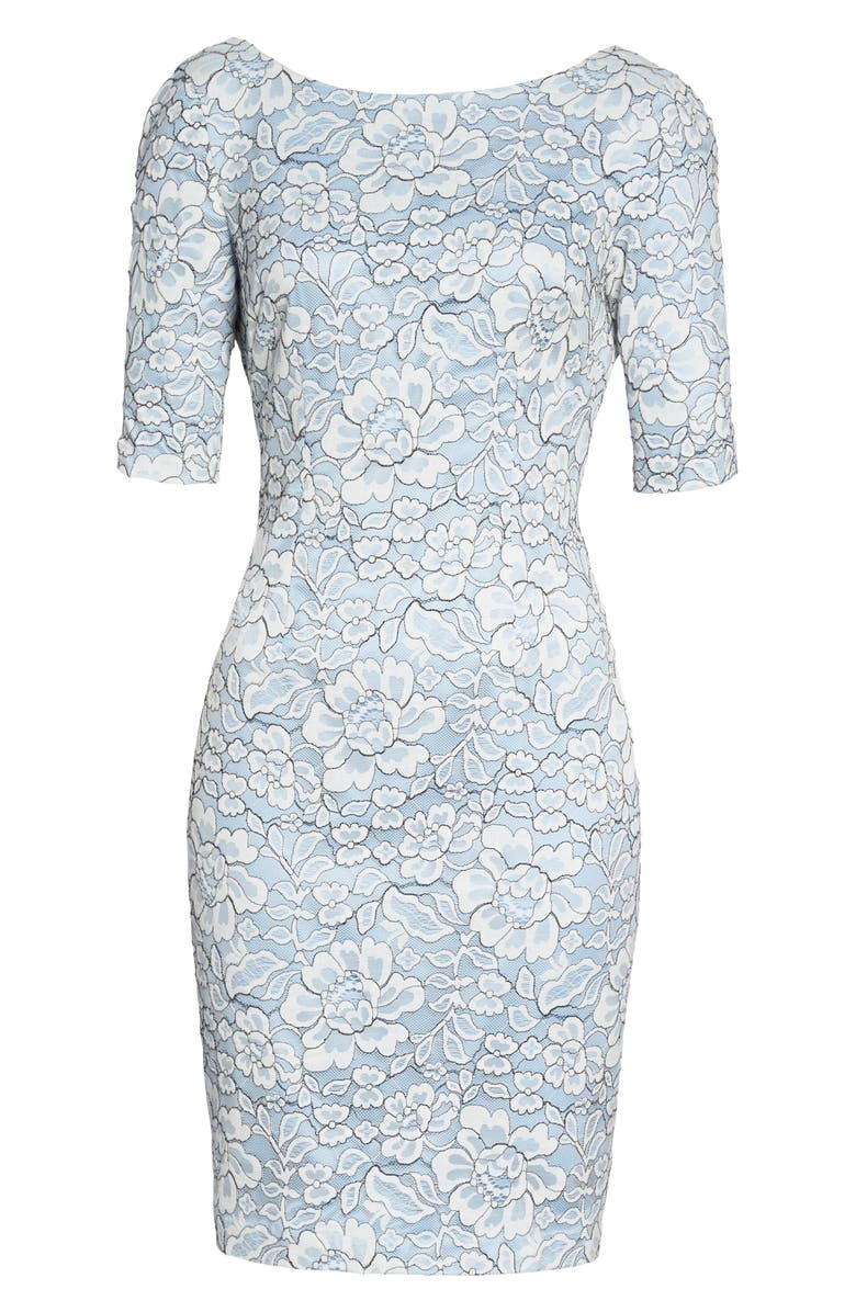 Eliza J Lace Sheath Dress, Alternate, color, Ivory/ Blue