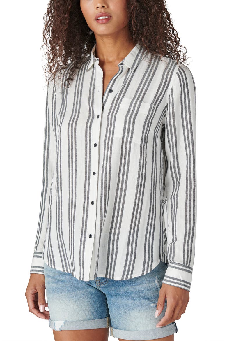 Stripe Woven Button-Down Shirt, Main, color, BLACK STRIPE