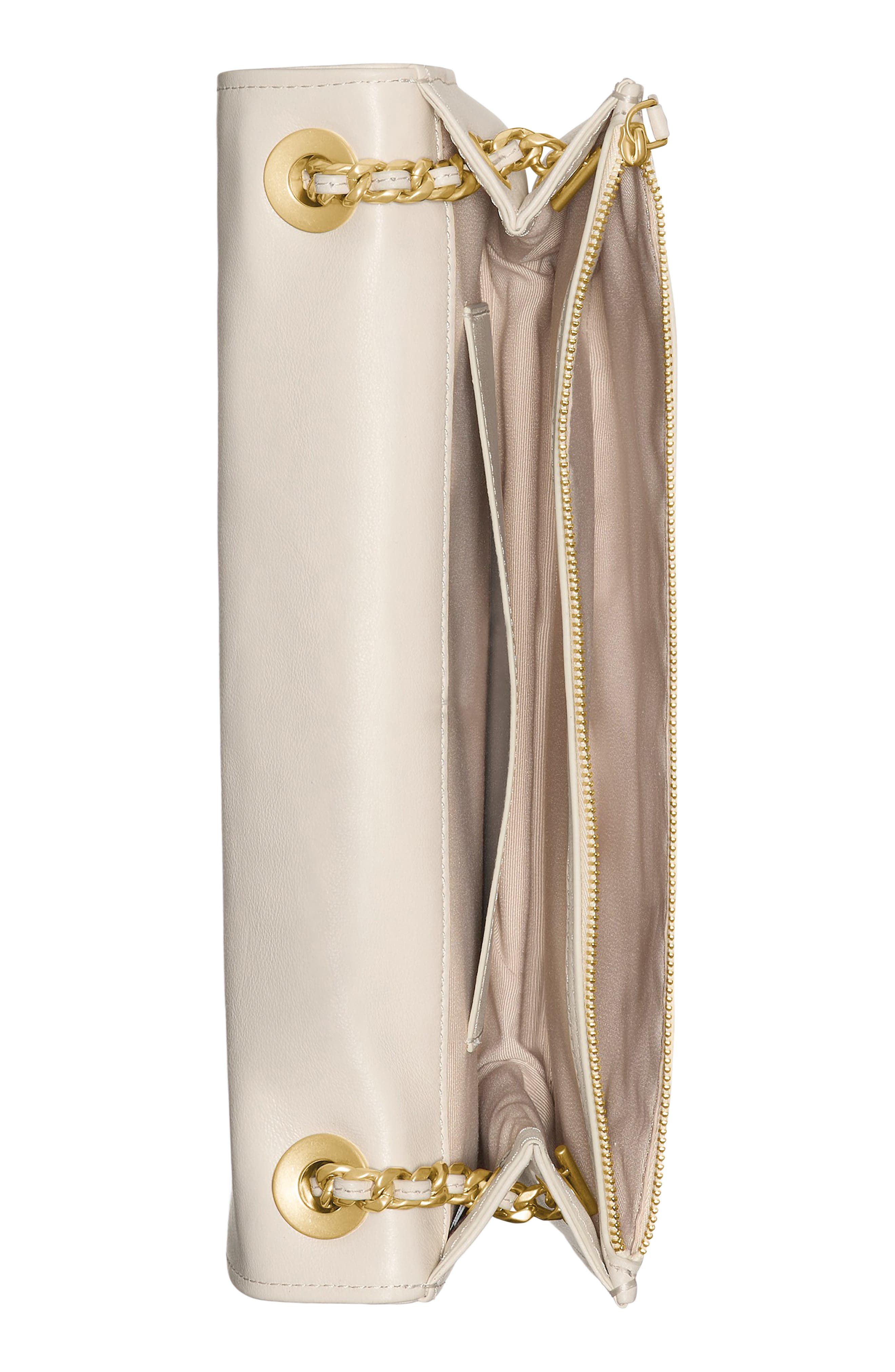 deco fine grain leather convertible chain shoulder bag, Alternate, color, CASHEW MILK