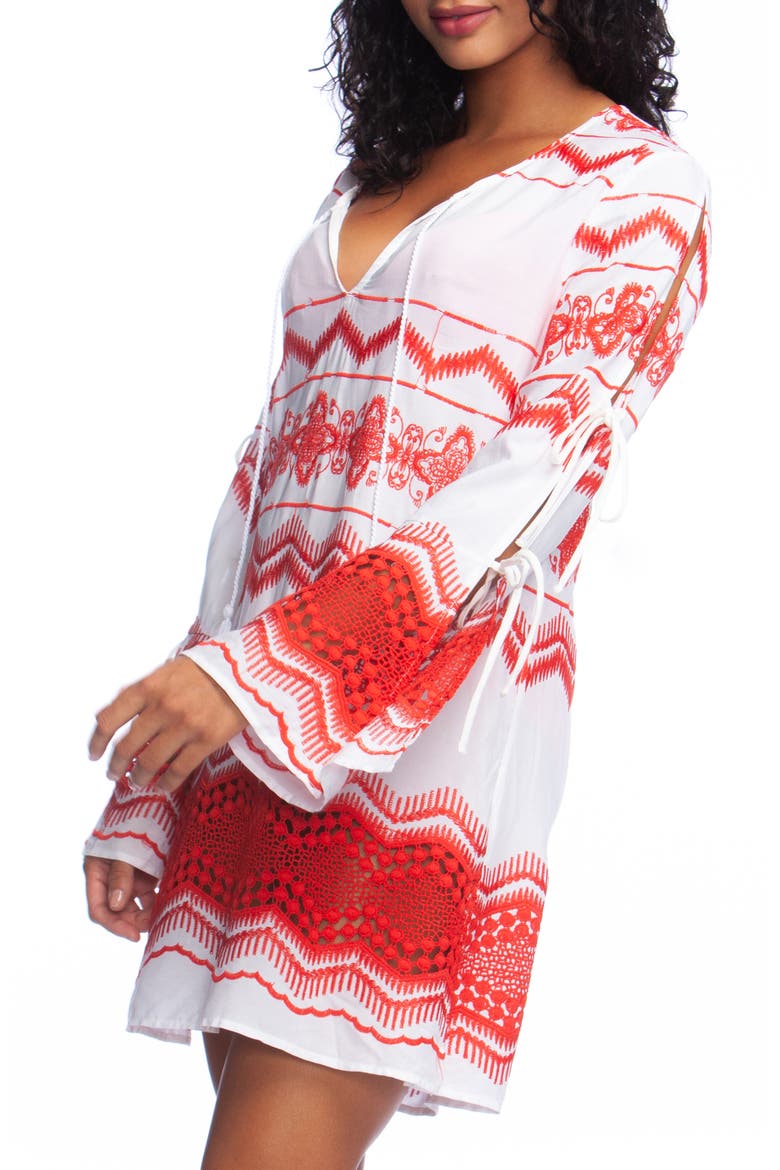 Embroidered Cover-Up Tunic, Main, color, FLAME