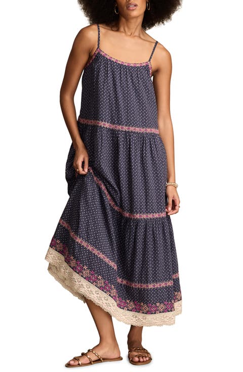 Embroidered Printed Tiered Cotton Maxi Sundress