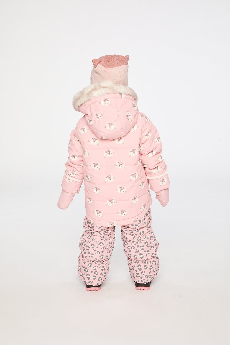 Leopard Two Piece Coat Pants & Neckwarmer Snowsuit, Alternate, color, Rose Leopard Print