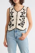 Forgotten Grace Floral Embroidered Open Knit Button Tank