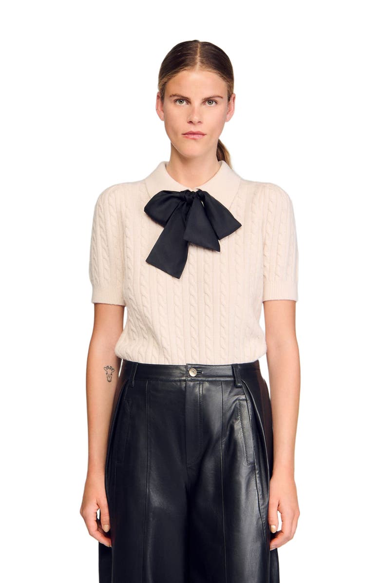 SANDRO Polo-neck knit sweater, Main, color, Ecru