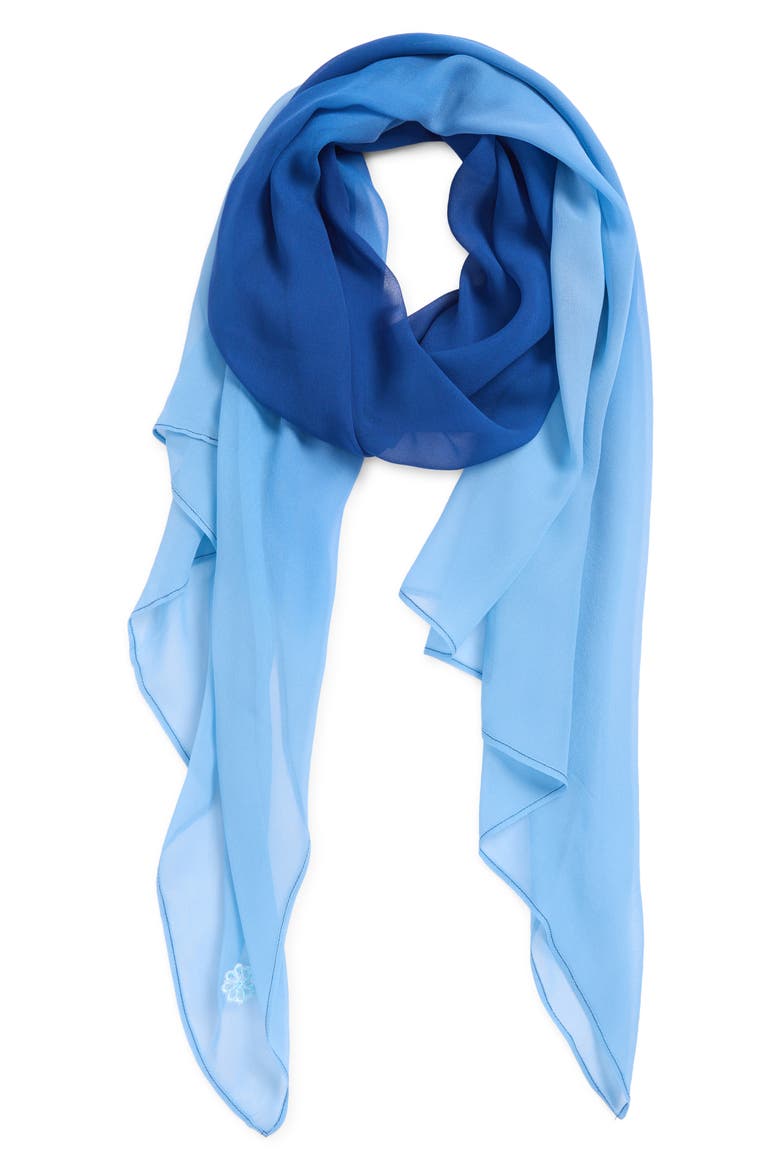 Silk Chiffon Long Scarf, Main, color, BLUE OMBRE