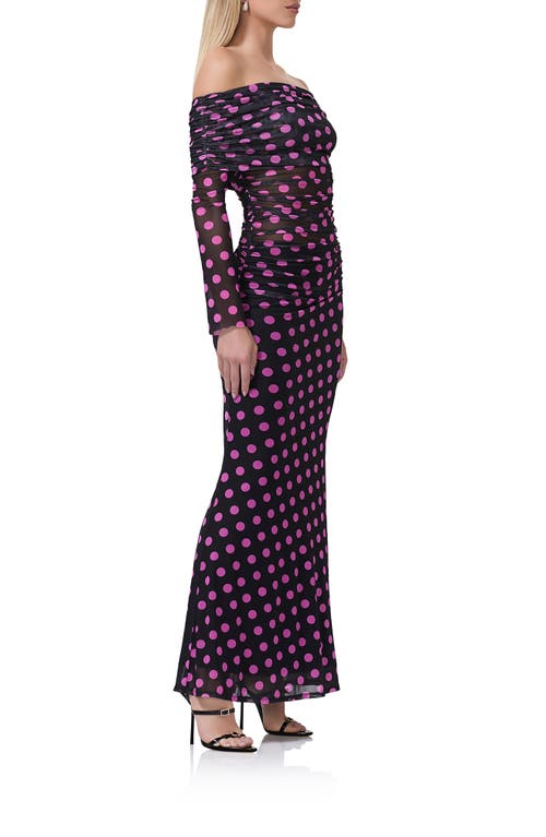 AFRM AFRM POLLY OFF THE SHOULDER LONG SLEEVE MESH MAXI DRESS 