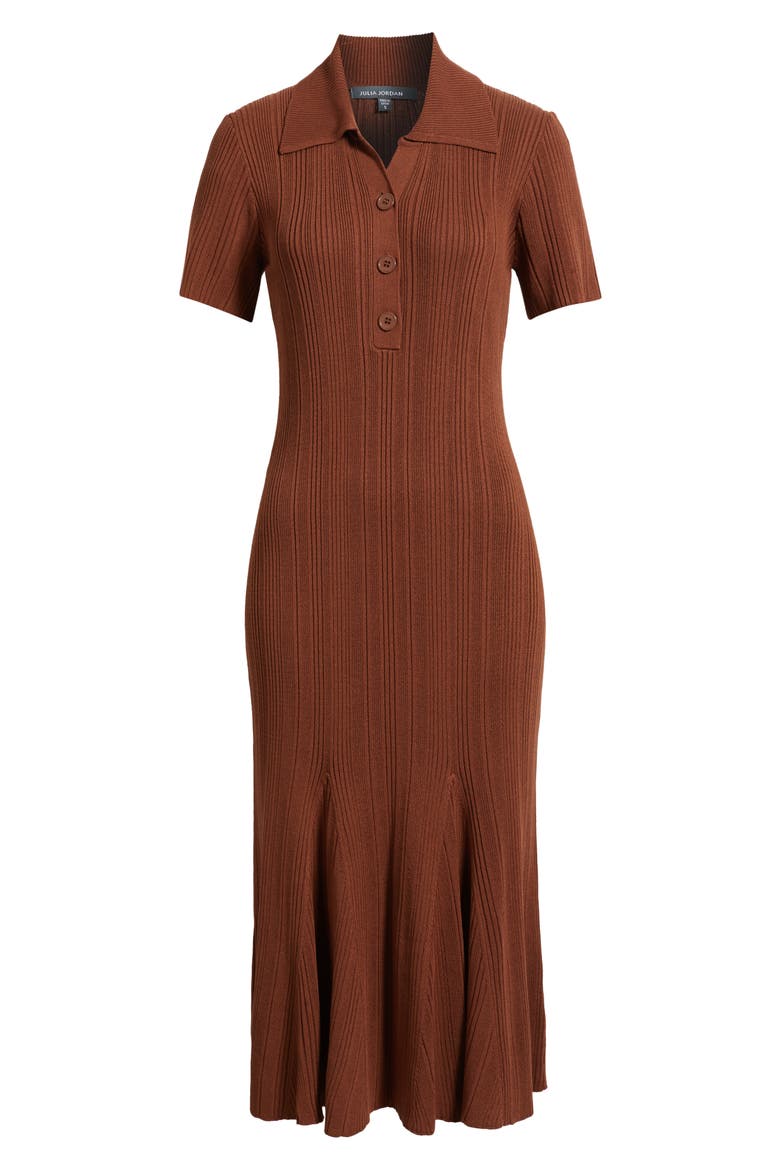 Rib Short Sleeve Midi Sweater Dress, Alternate, color, CARAMEL