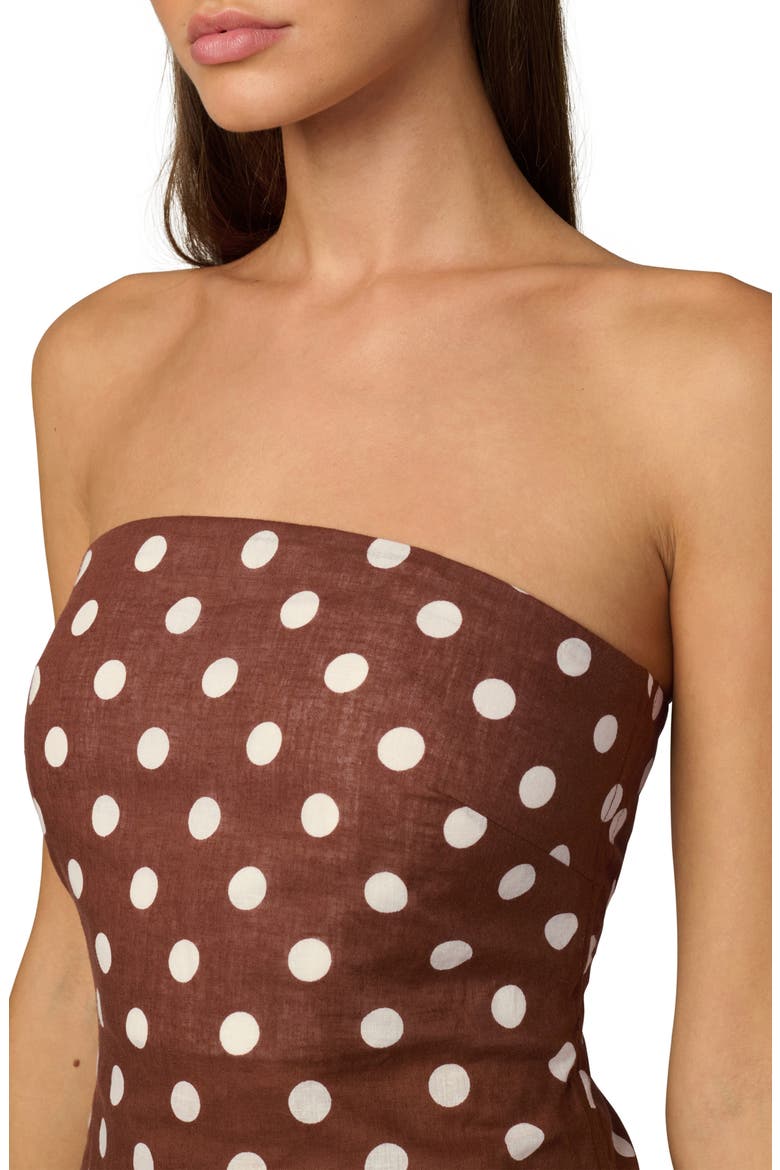 The Mariel Dot Strapless Linen & Cotton Top, Alternate, color, CHOCOLATE/ ECRU DOT