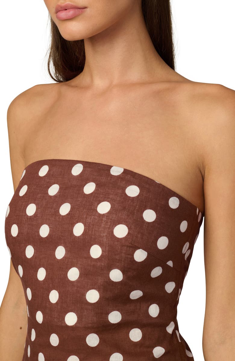 Joe's The Mariel Dot Strapless Linen & Cotton Top, Alternate, color, Chocolate/ Ecru Dot