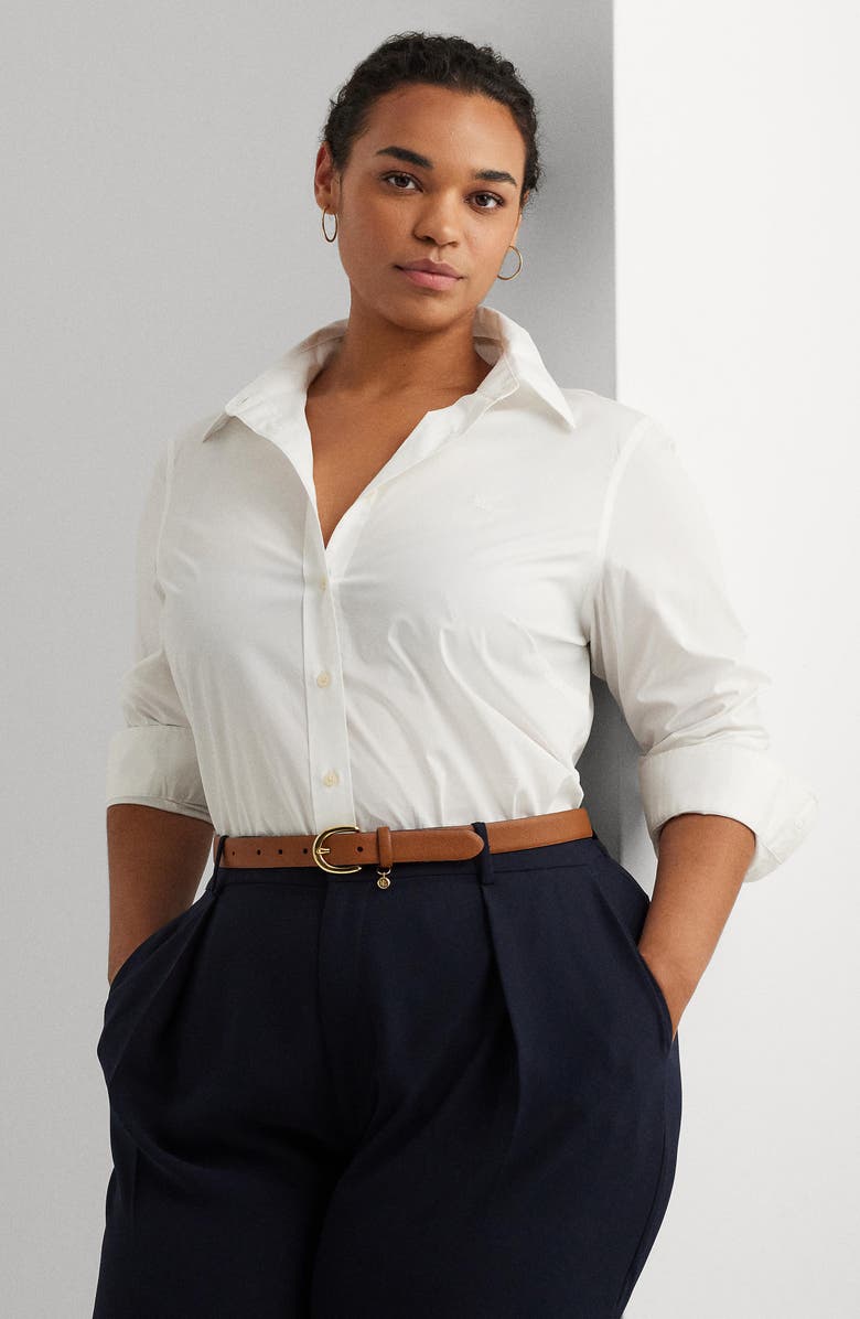 Lauren Ralph Lauren No-Iron Stretch Cotton Shirt, Alternate, color, White