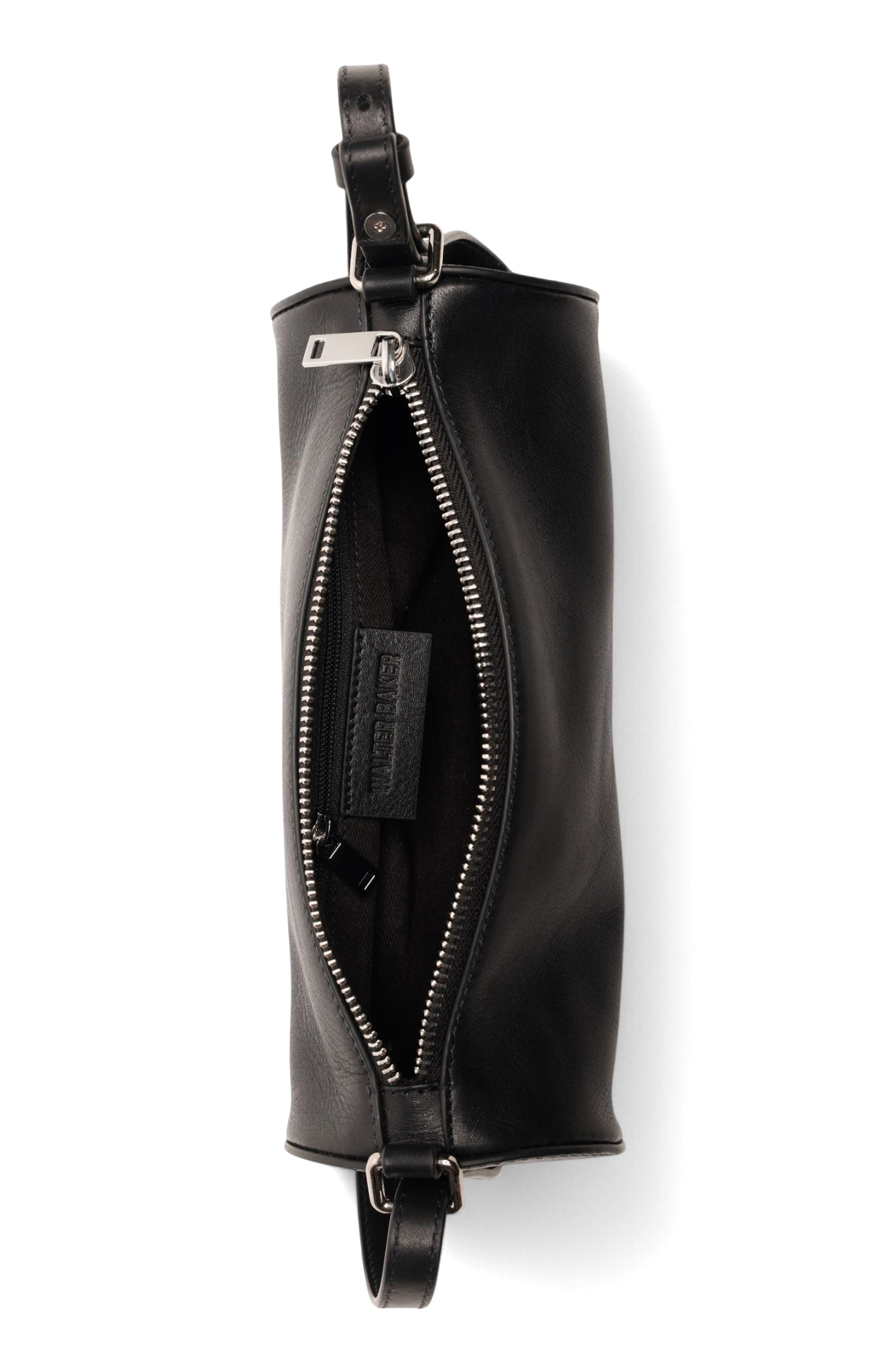 Quinn Barrel Leather Shoulder Bag, Alternate, color, BLACK