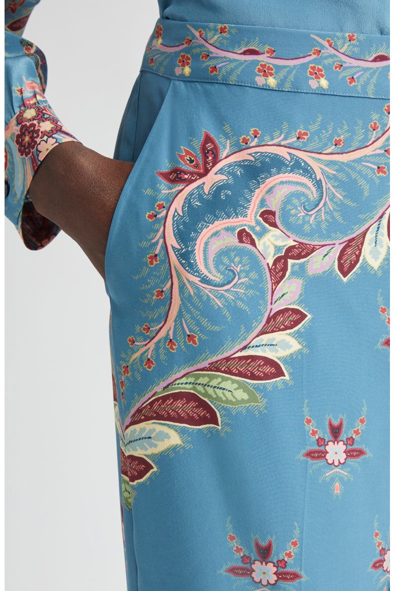 Floral Paisley Silk Flare Leg Pants, Alternate, color, PRINTED BLUE BASE