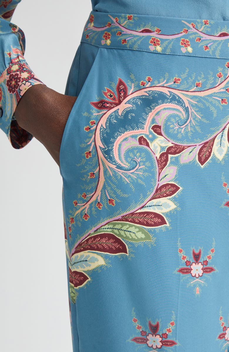Etro Floral Paisley Silk Flare Leg Pants, Alternate, color, Printed Blue Base
