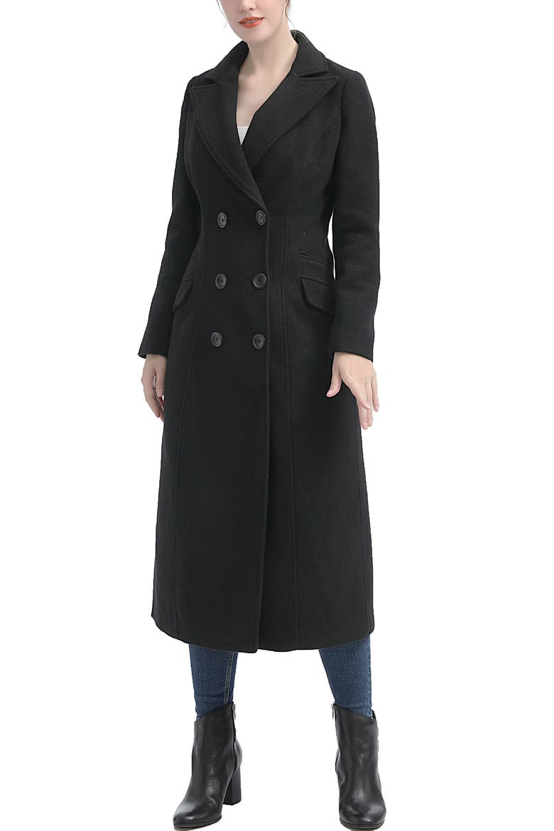 Ovie Double Breasted Wool Blend Long Coat, Alternate, color, Black