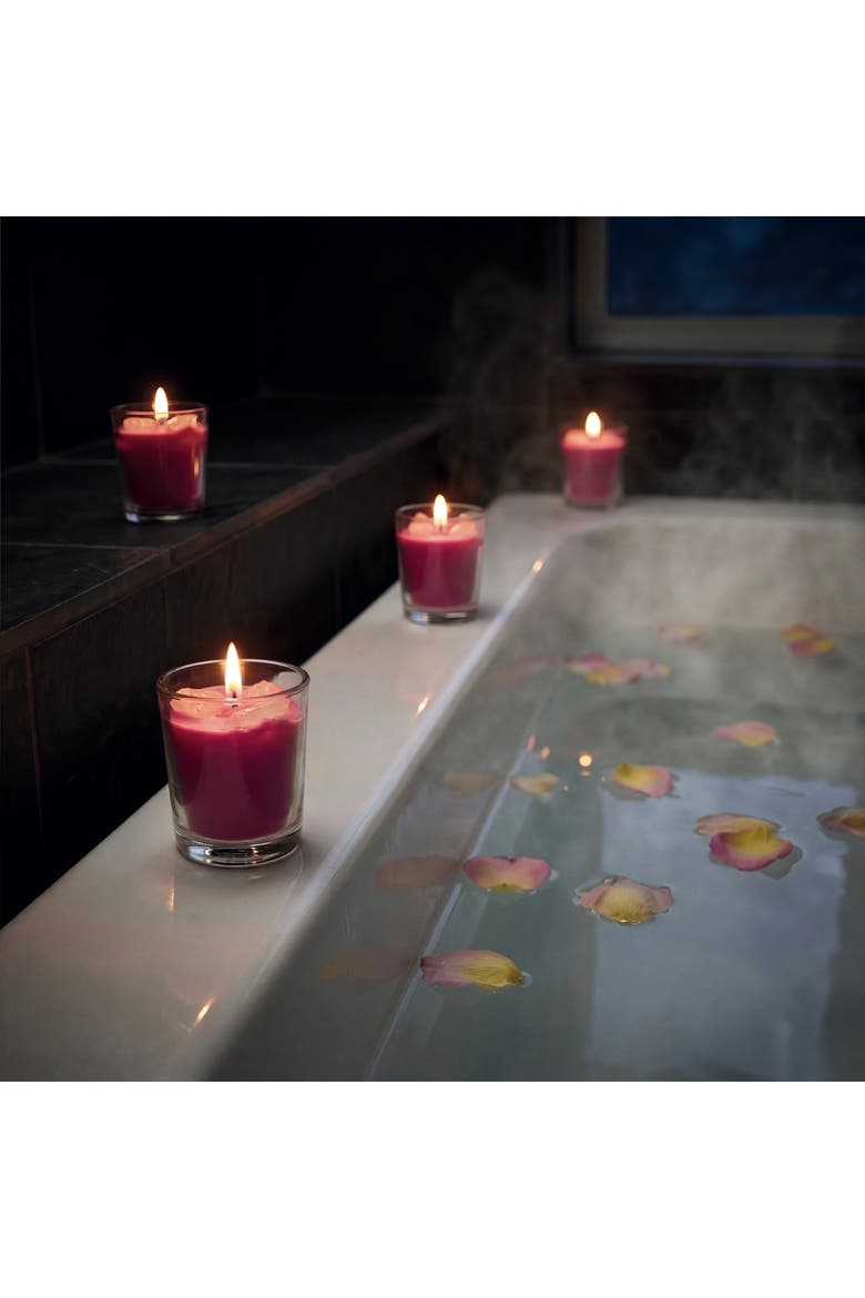 Scented Votive W/Rose Quartz Stones S/3 Fuchsia Glass Everyday, Alternate, color, Pink