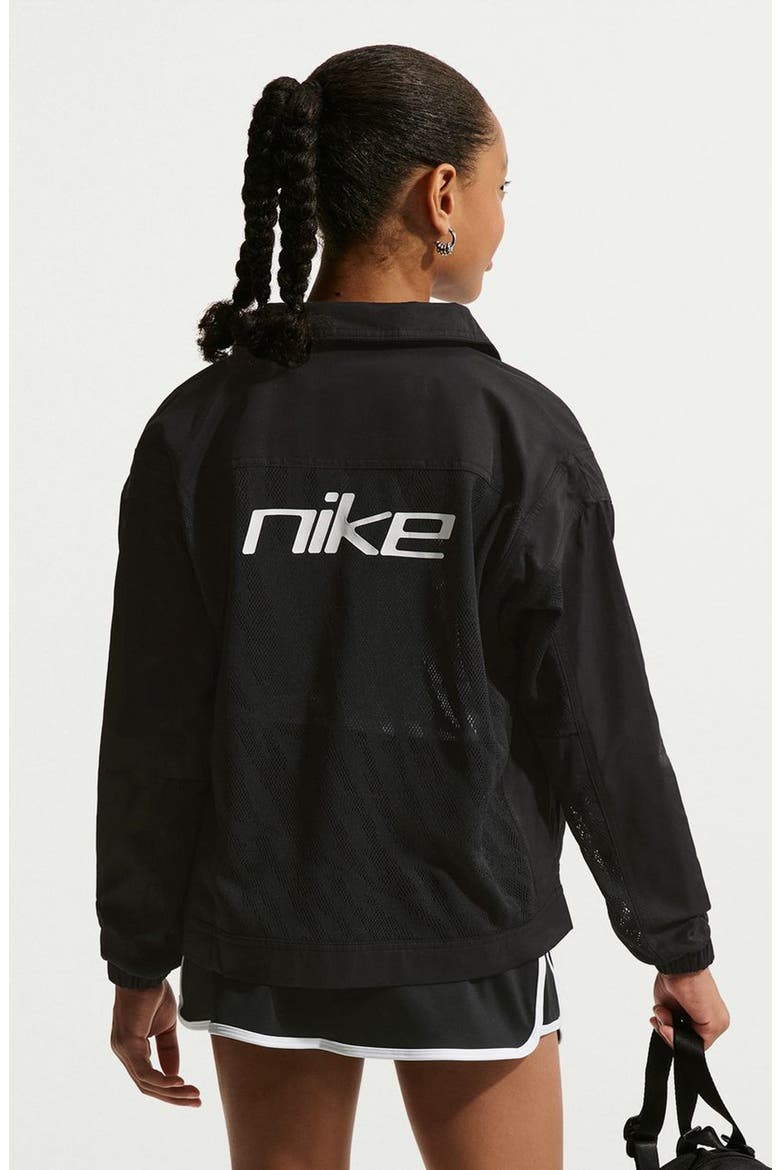 Kids' Sportswear Mesh Panel Snap Jacket, Alternate, color, 010 BLACK/WHITE