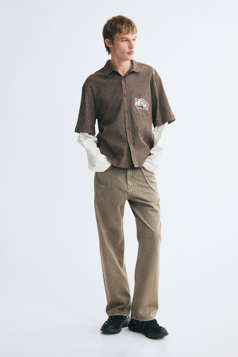 Relaxed-Fit Layered Shirt, Alternate, color, Dark brown/checked