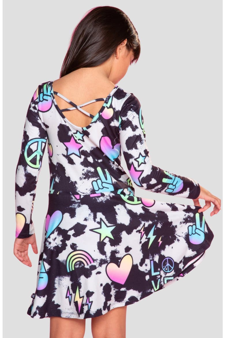 Kids' SimplySoft Long Sleeve Skater Dress, Alternate, color, BLK TIE DYE