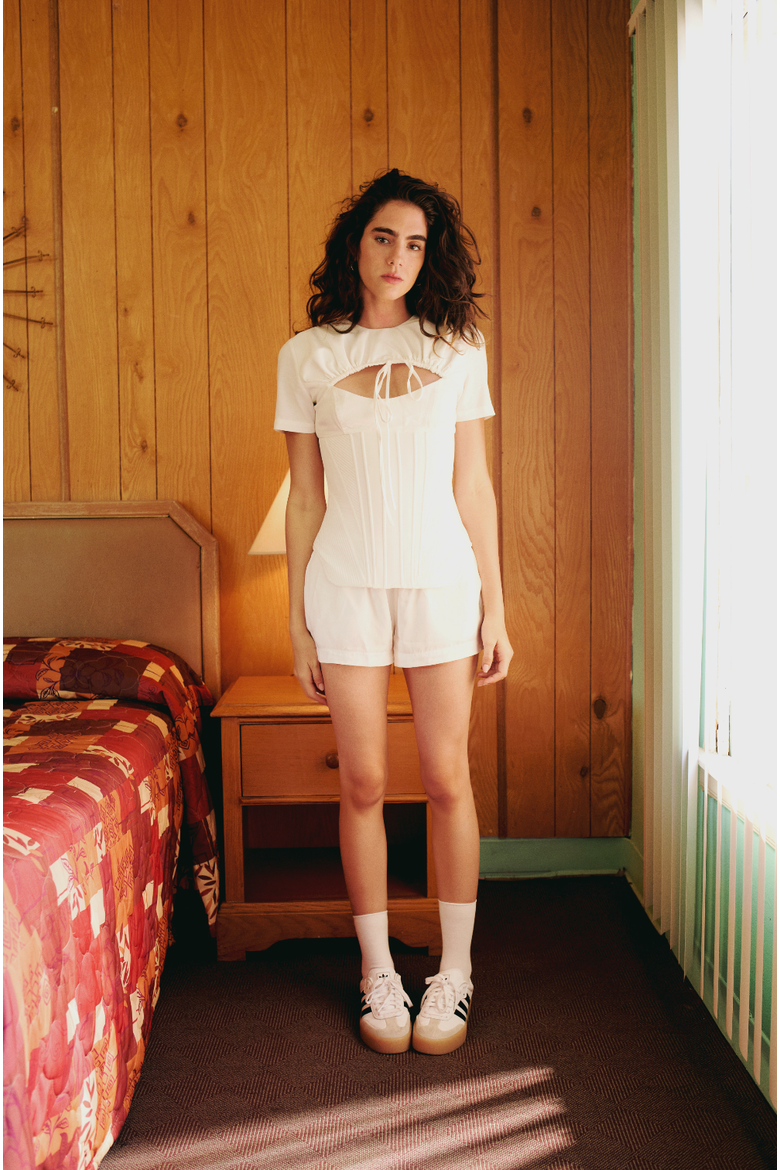Tailored Corset Tee Top, Alternate, color, white