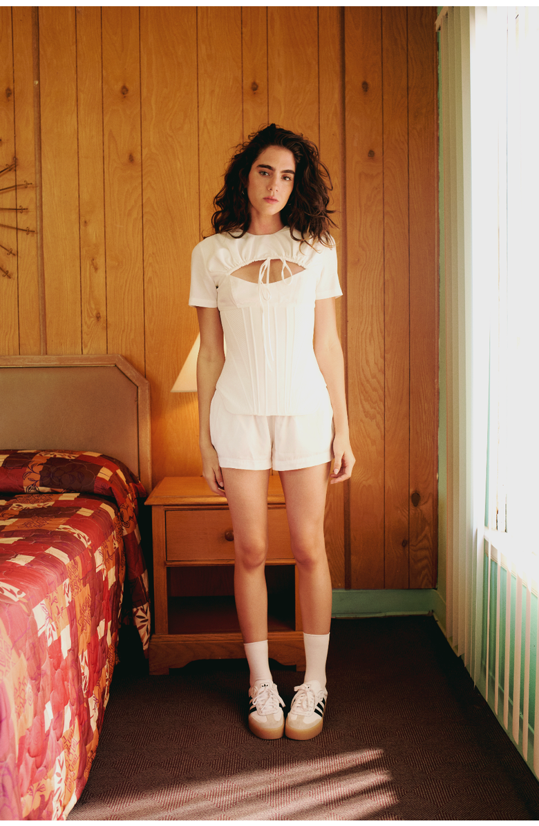 PCFG Tailored Corset Tee Top, Alternate, color, White