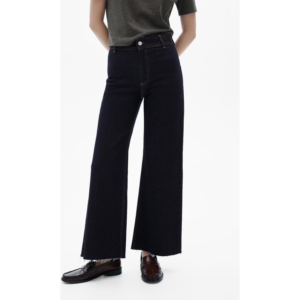 Mango Catherin Raw Hem High Waist Wide Leg Culotte Jeans In Blue
