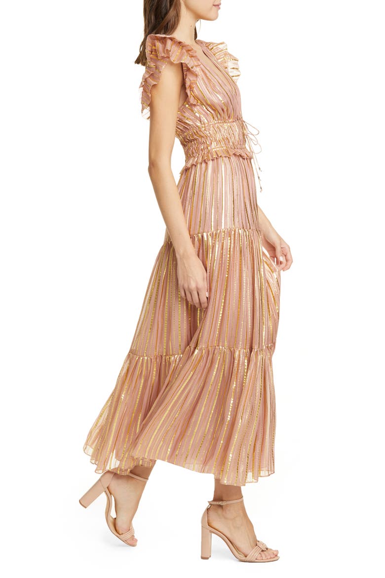 Justyne Metallic Stripe Silk Blend Maxi Dress, Alternate, color, ROSE