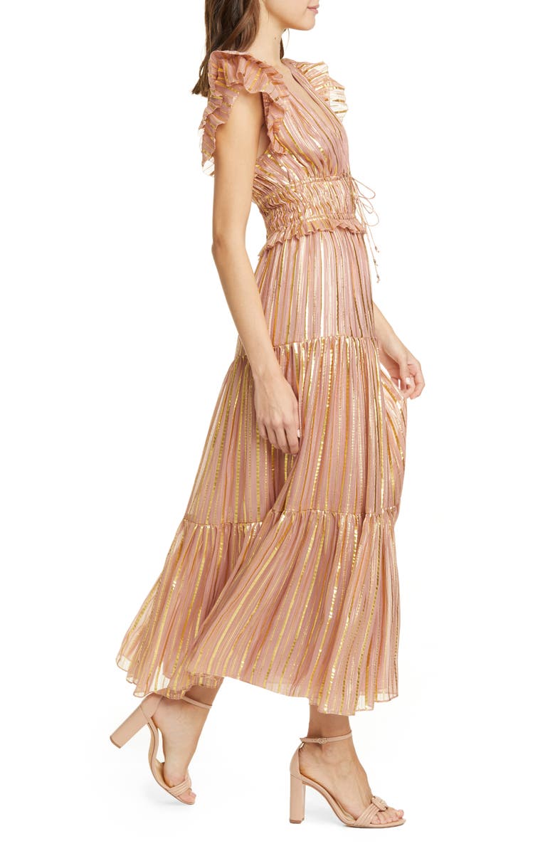 Ulla Johnson Justyne Metallic Stripe Silk Blend Maxi Dress, Alternate, color, 